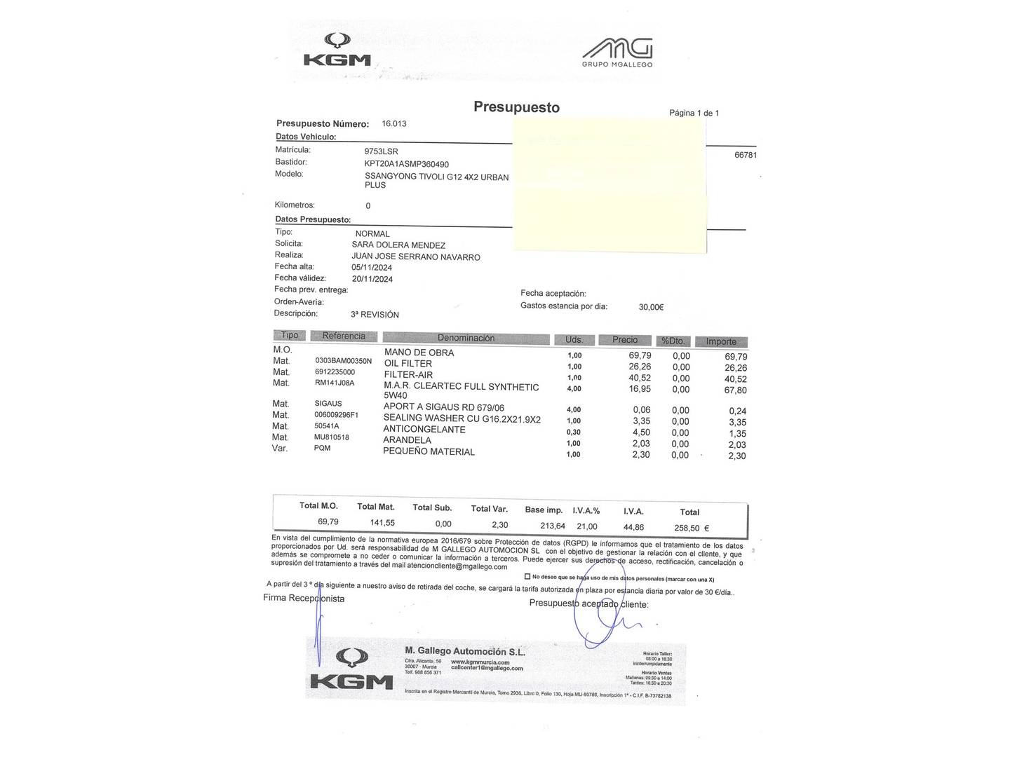 Foto del mantenimiento del SsangYong Tivoli SsangYong Tivoli 1.2 G12T Urban (128 CV)