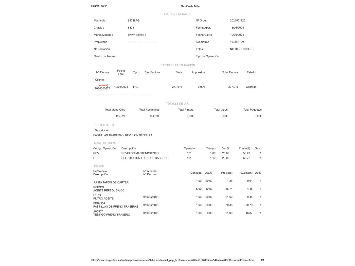 Foto del certificado del BMW Serie 1 BMW Serie 1 118d (150 CV)