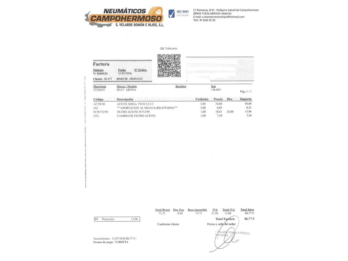 Foto del mantenimiento del Seat Arona Seat Arona 1.0 TSI Ecomotive S&S Xcellence Edition DSG (115 CV)