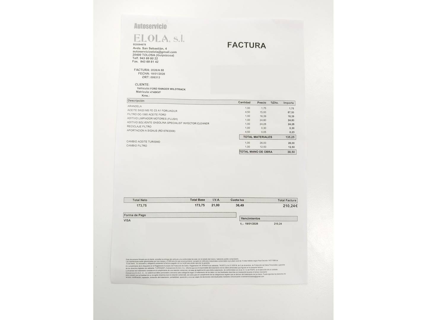 Foto del mantenimiento del Ford Ranger Ford Ranger 3.2 TDCI Doble Cabina Wildtrack 4x4 AT (200 CV)