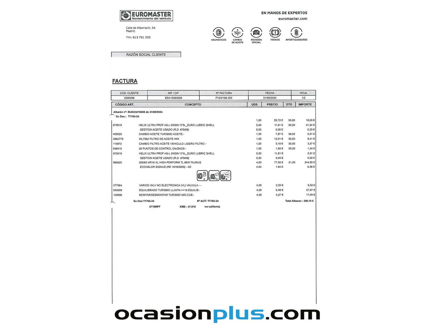 Foto del mantenimiento del Volkswagen Caddy Volkswagen Caddy Kombi Kombi 2.0 TDI (102 CV)