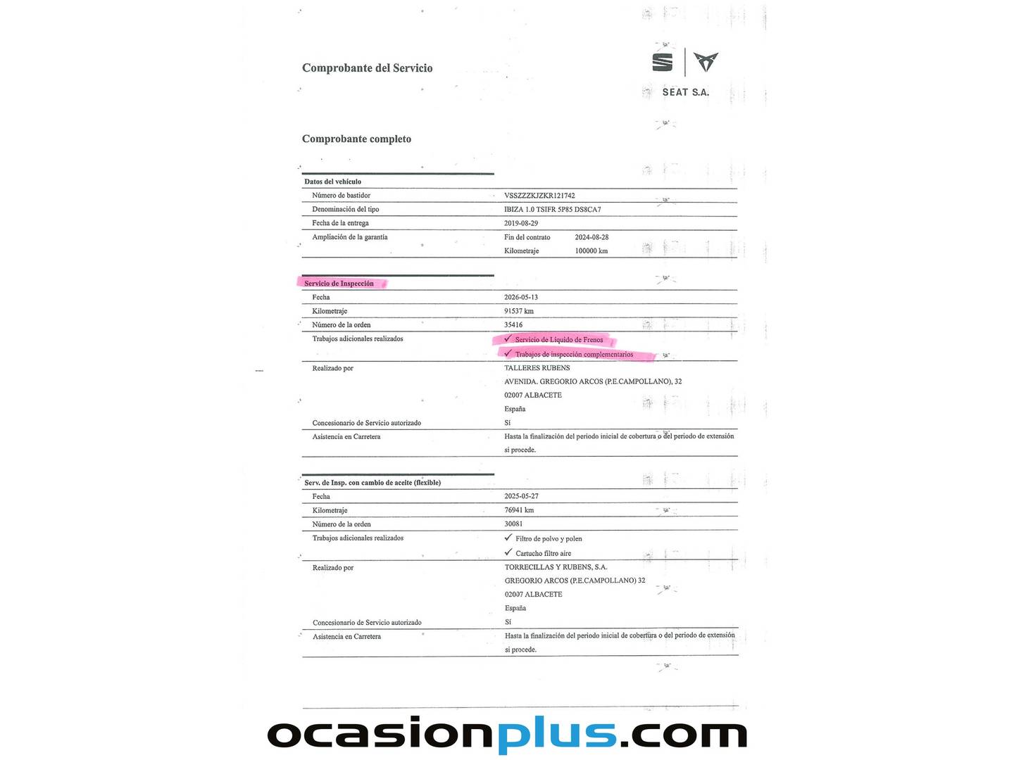 Foto del mantenimiento del Seat Ibiza Seat Ibiza 1.0 EcoTSI FR Plus DSG (115 CV)