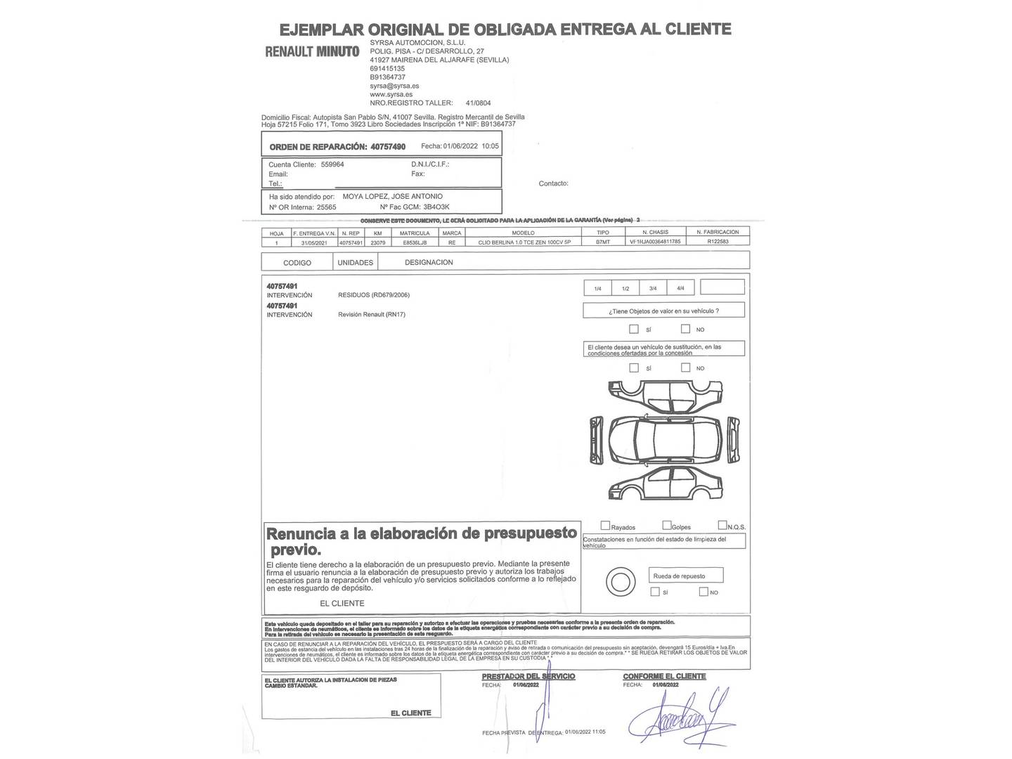 Foto del mantenimiento del Renault Clio Renault Clio Zen TCe (100 CV) GPF