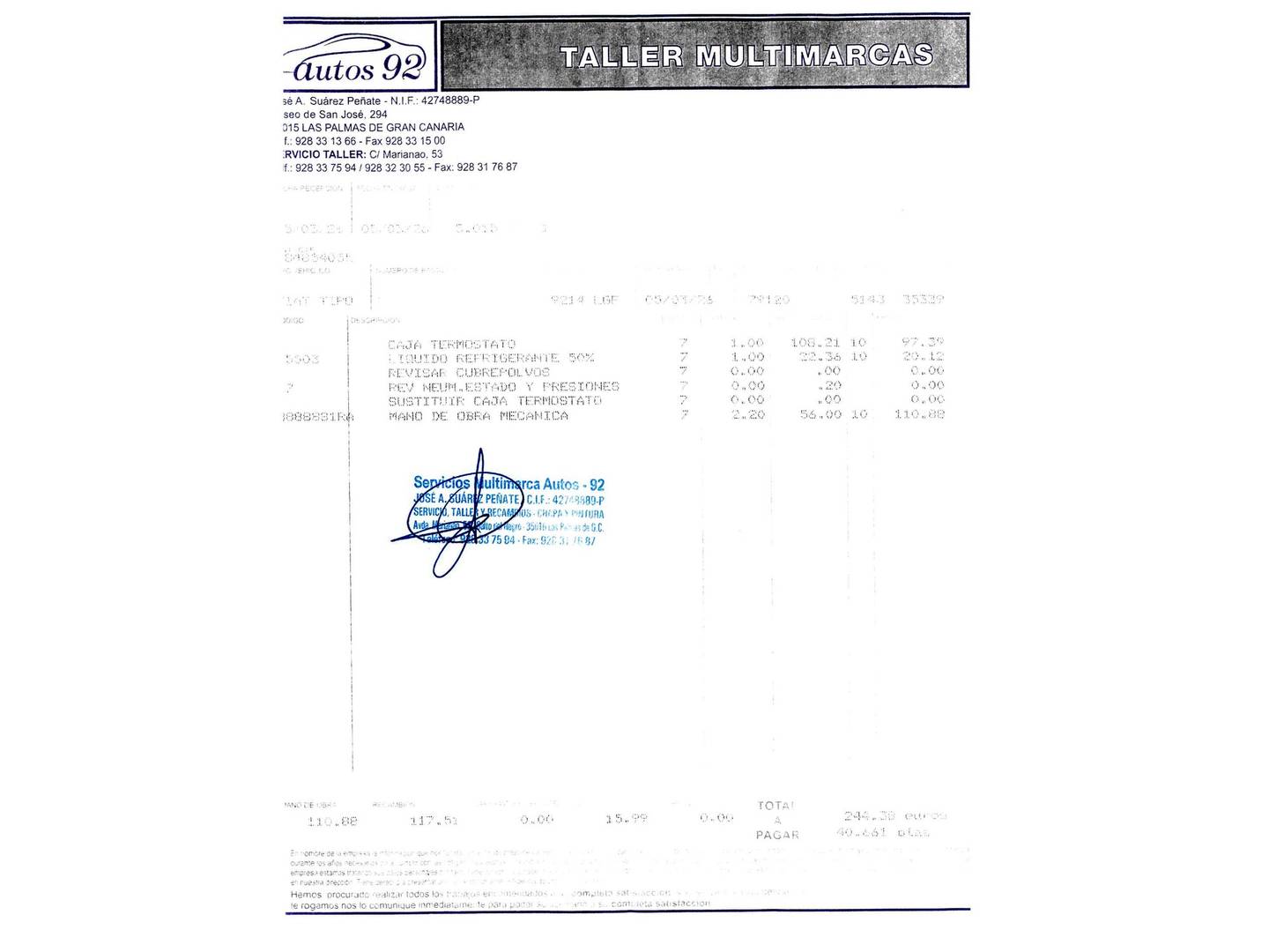 Foto del mantenimiento del Fiat Tipo Fiat Tipo 1.4 Fire Lounge (95 CV)