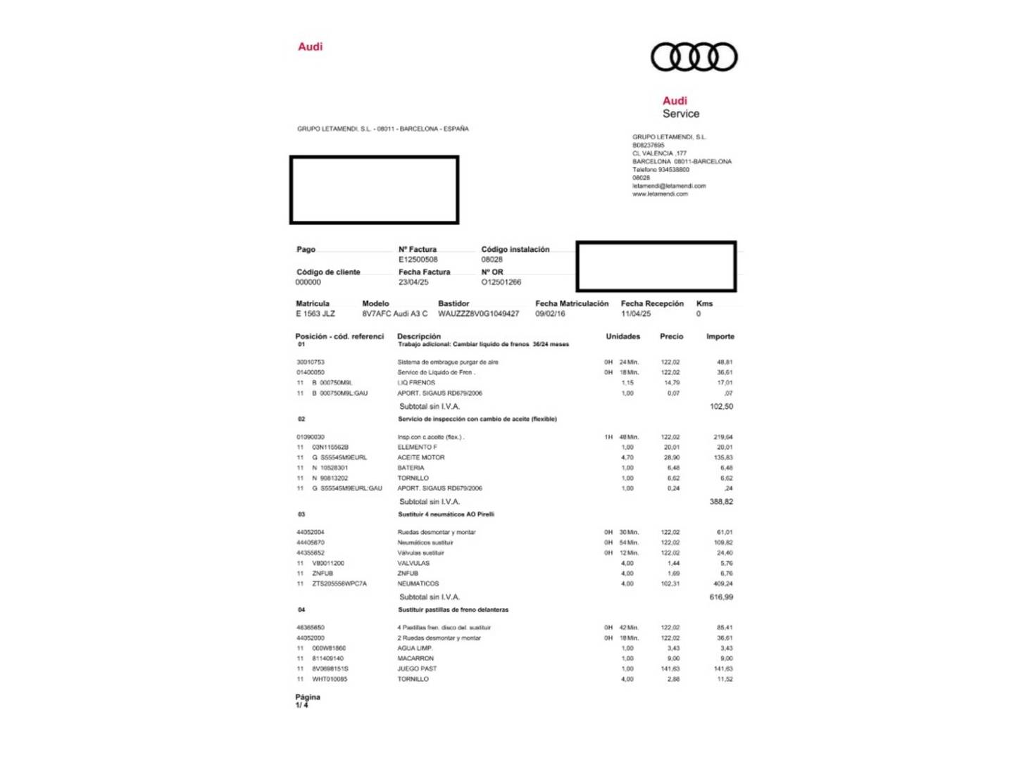 Foto del mantenimiento del Audi A3 Audi A3 Cabrio Attraction 1.6 TDI CD (110 CV)
