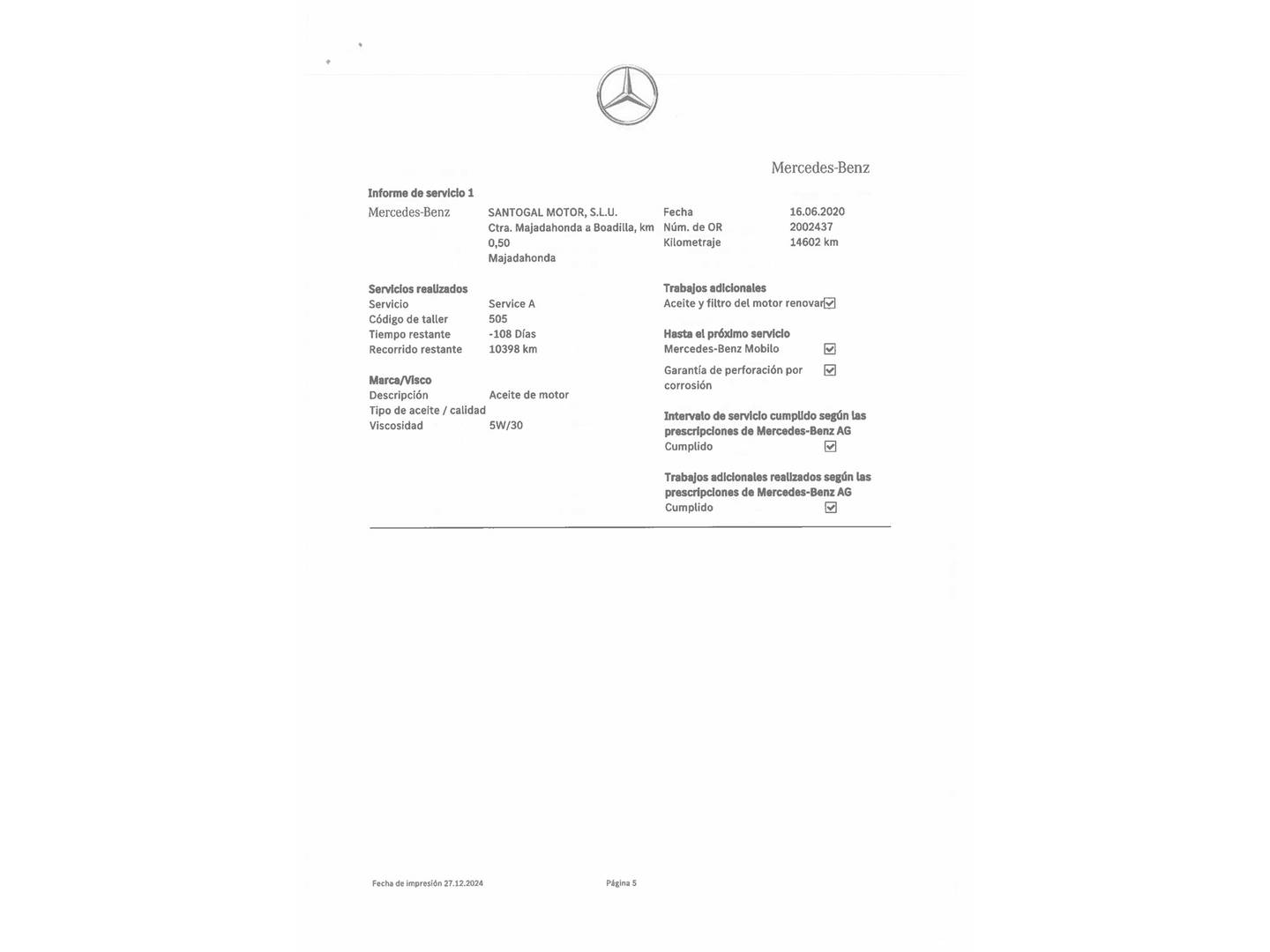 Foto del mantenimiento del Mercedes Clase A Mercedes Clase A 180 d (116 CV)