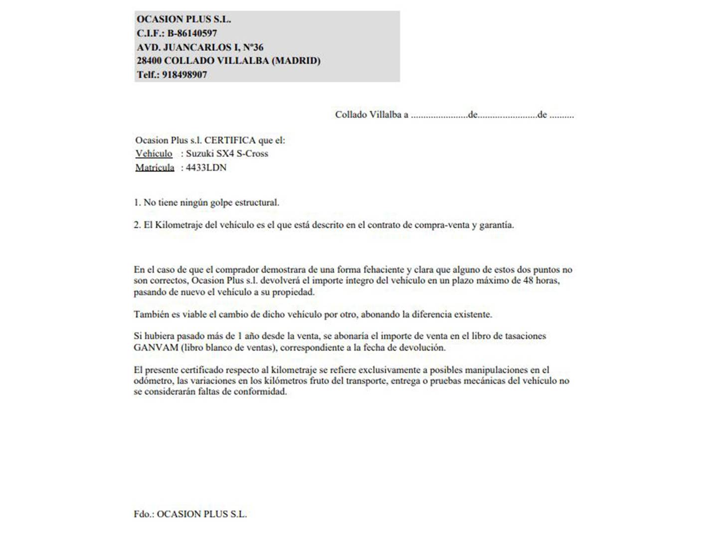Foto del certificado del Suzuki S-Cross Suzuki S-Cross 1.4 DITC GLX (140 CV)