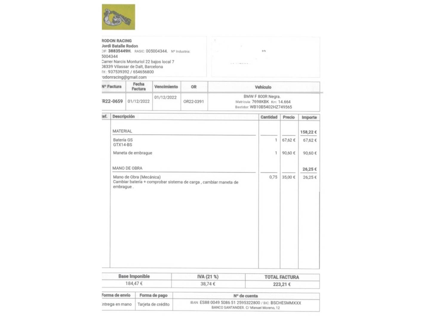 Foto del mantenimiento del BMW Motorrad F 800 R BMW Motorrad F 800 R (90 CV)