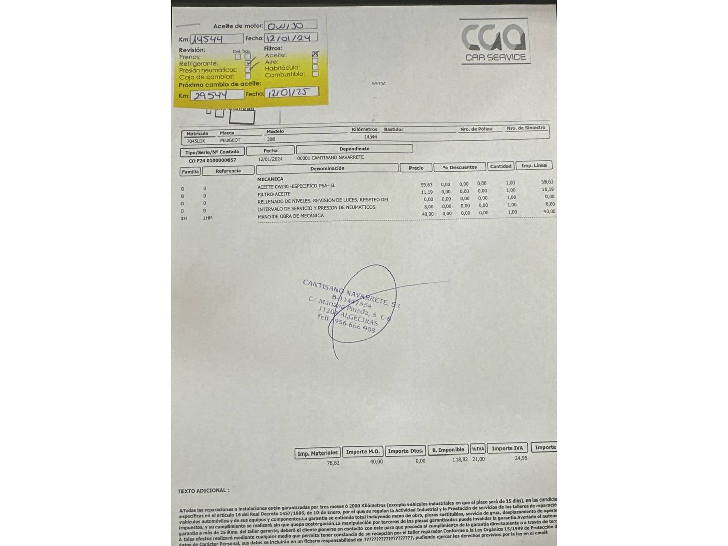 Foto del mantenimiento del Peugeot 308 Peugeot 308 PureTech 110 S&S Allure (110 CV)