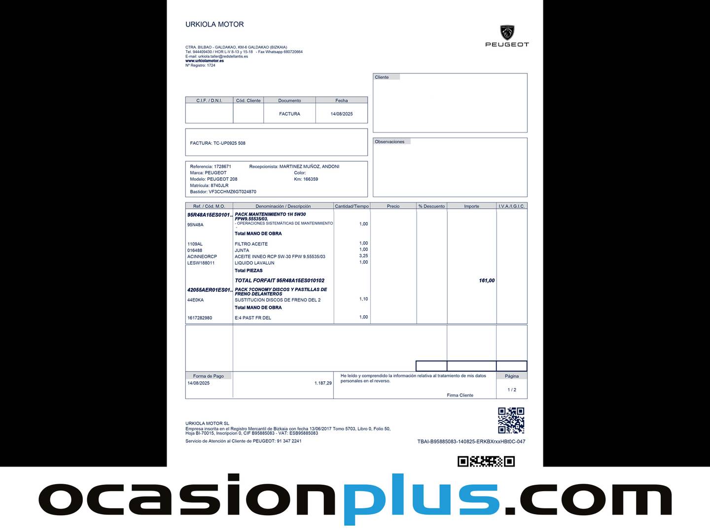 Foto del mantenimiento del Peugeot 208 Peugeot 208 PureTech 82 S&S Active  (82 CV)