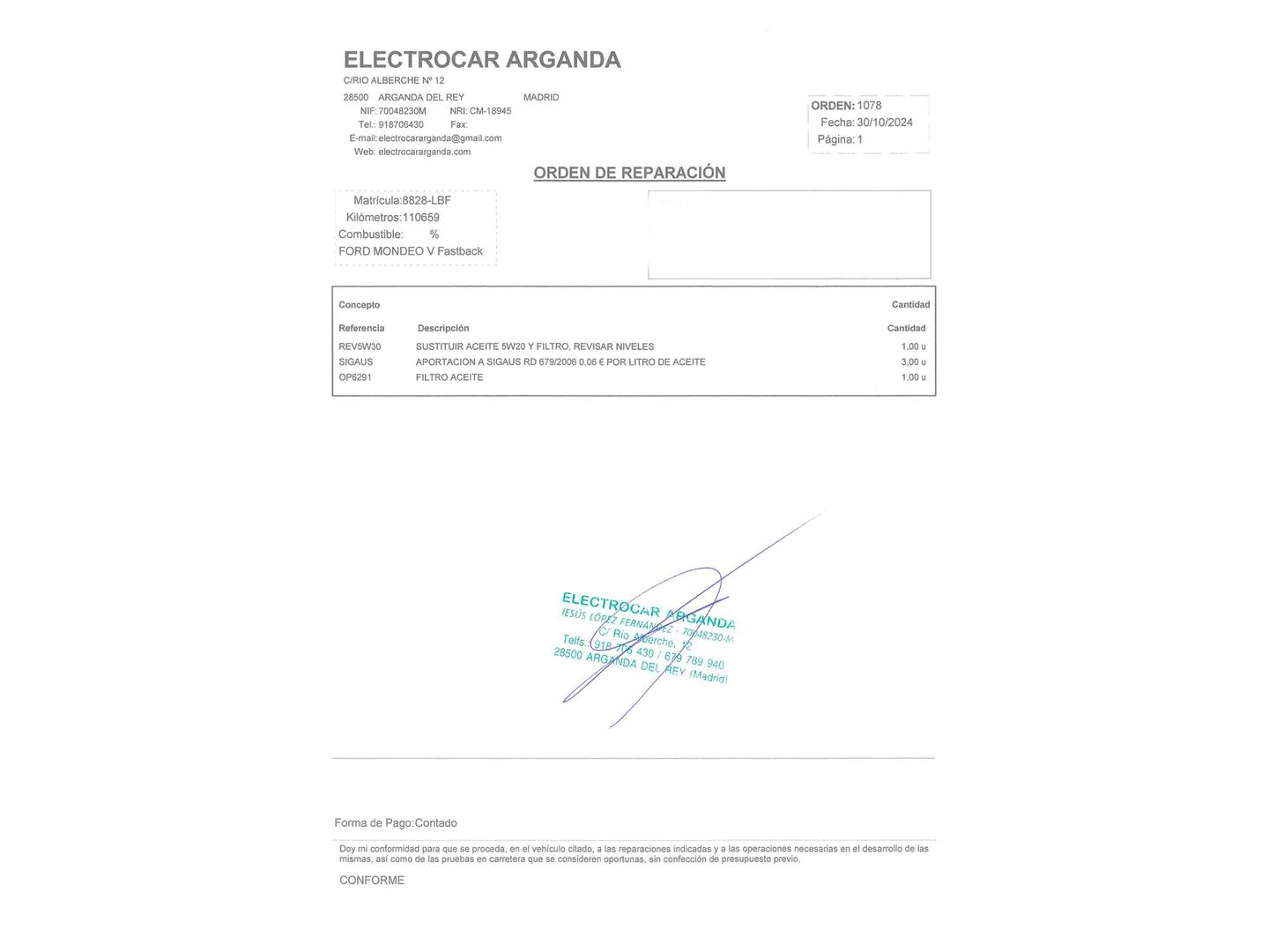 Foto del mantenimiento del Ford Mondeo Ford Mondeo 1.5 EcoBoost Titanium (165 CV)