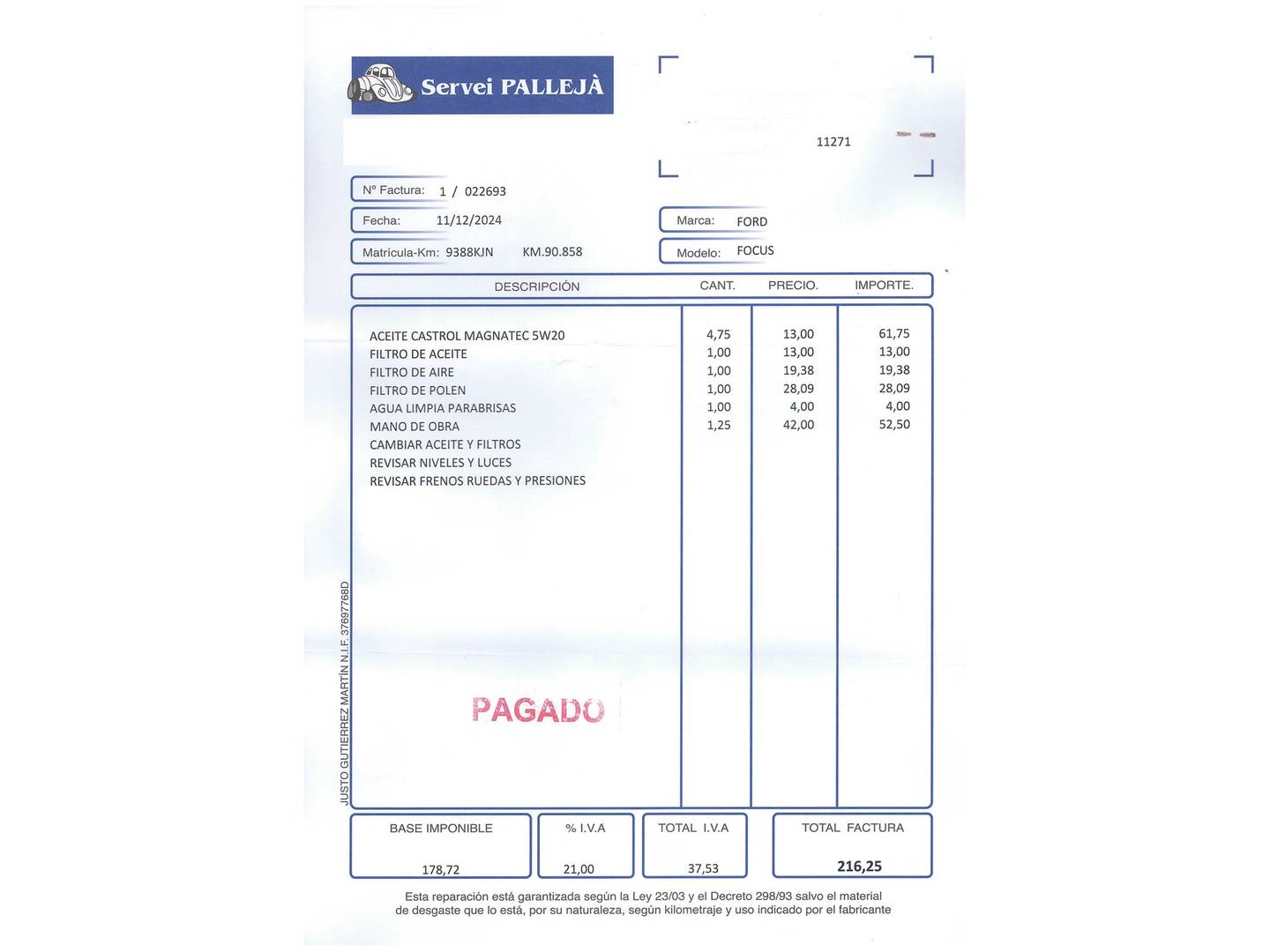 Foto del mantenimiento del Ford Focus Ford Focus 1.0 Ecoboost Business (125 CV)