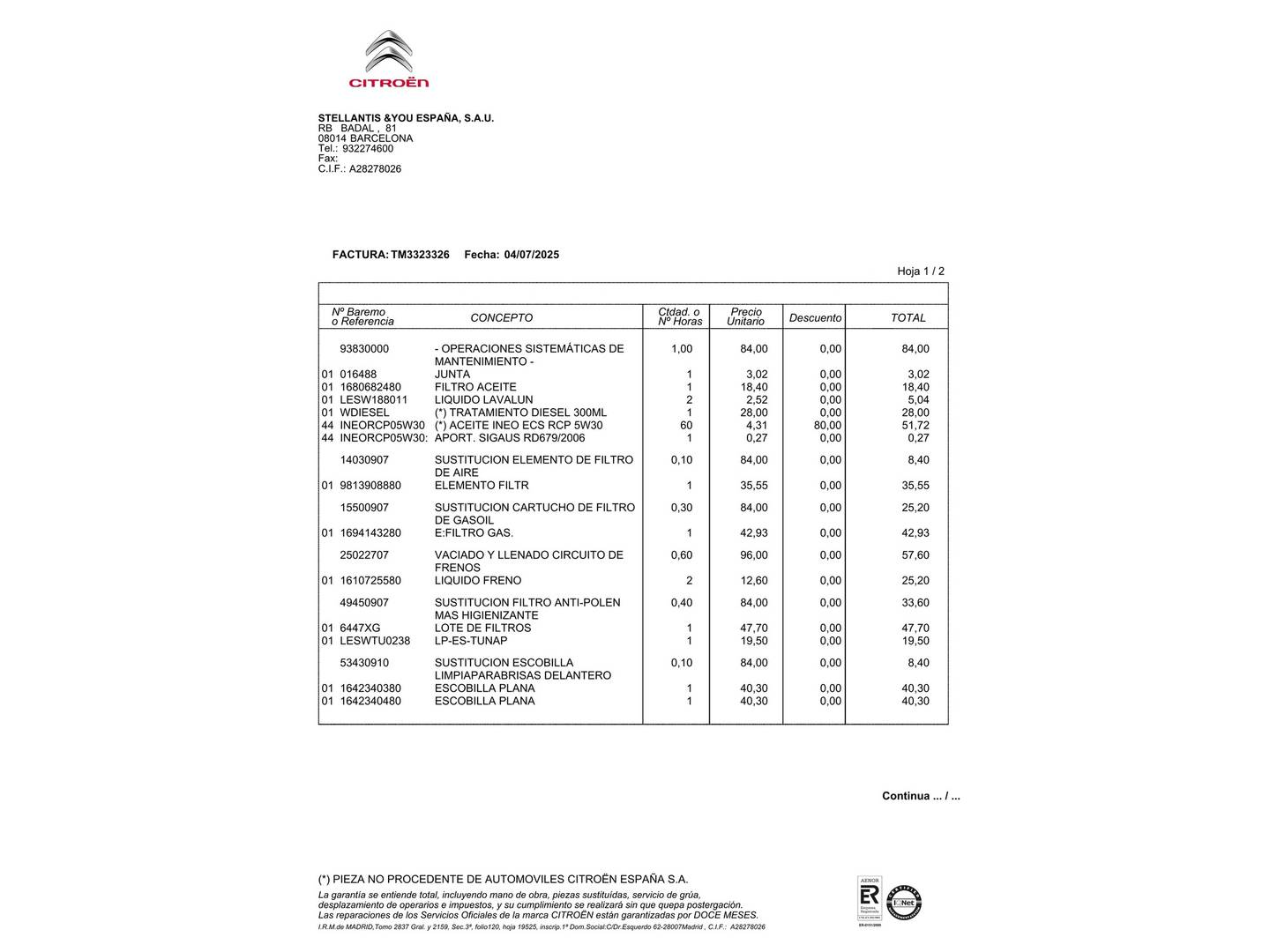 Foto del mantenimiento del Citroën Jumpy Citroen Jumpy Furgon BlueHDi 100 Talla M (102 CV)