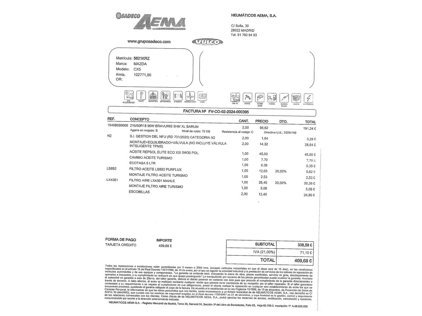 Foto del mantenimiento del Mazda CX-3 Mazda CX-3 2.0 G Zenith 2WD AT (121 CV)