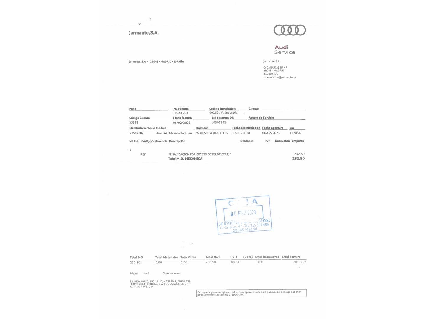 Foto del mantenimiento del Audi A4 Audi A4 Advanced edition 2.0 TDI (150 CV) S tronic