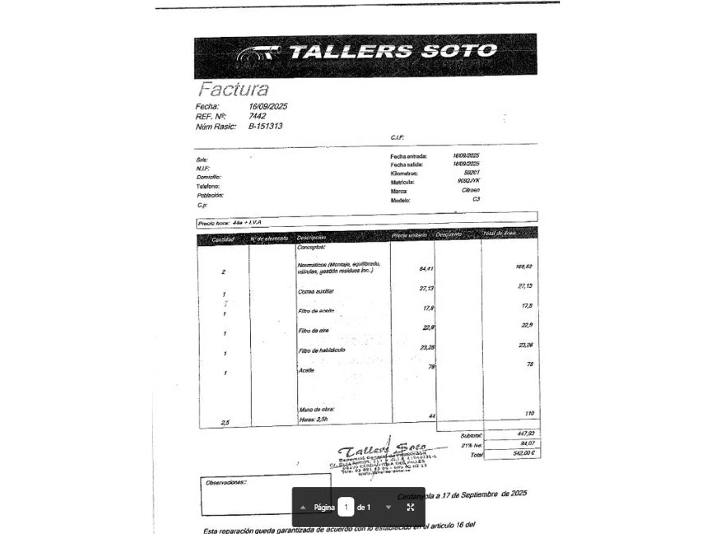 Foto del mantenimiento del Citroën C3 Citroën C3 PureTech 82 Feel  (83 CV)