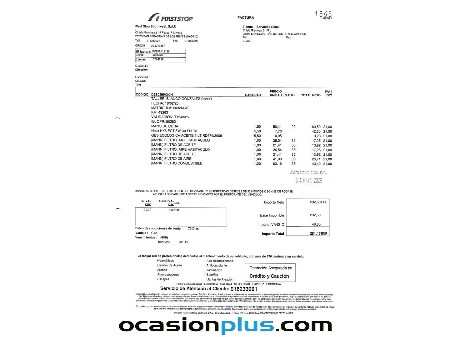 Foto del mantenimiento del Volkswagen Caddy Volkswagen Caddy Cargo 2.0 TDI (75 CV)