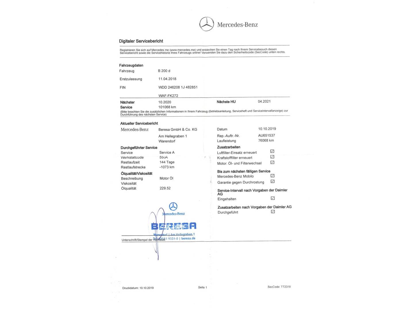 Foto del mantenimiento del Mercedes Clase B Mercedes Clase B 200 d (136 CV)