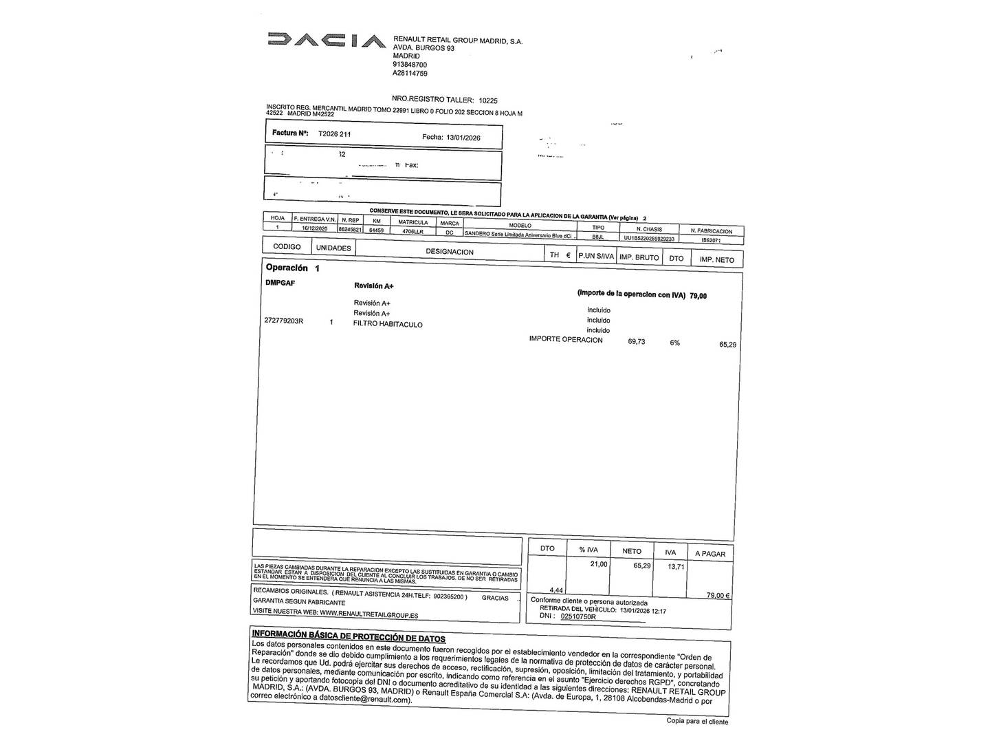 Foto del mantenimiento del Dacia Sandero Dacia Sandero Serie Limitada Aniversario Blue dCi (95 CV)