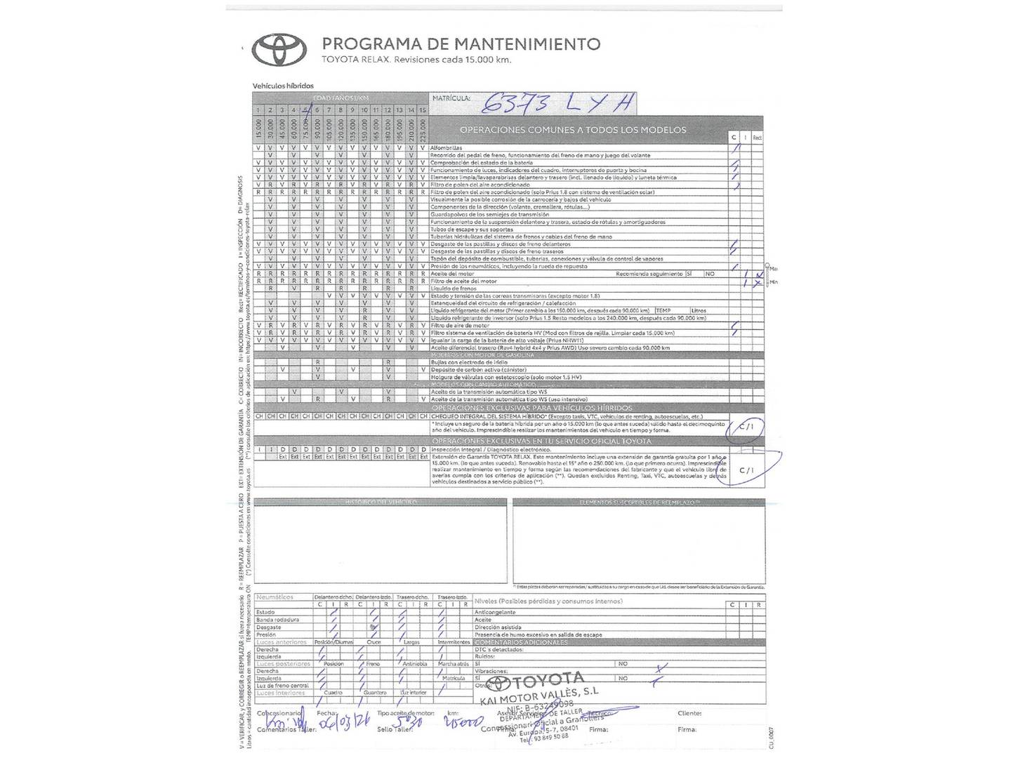 Foto del mantenimiento del Toyota Yaris Cross Toyota Yaris Cross 120H Active Tech Pack Confort (116 CV)