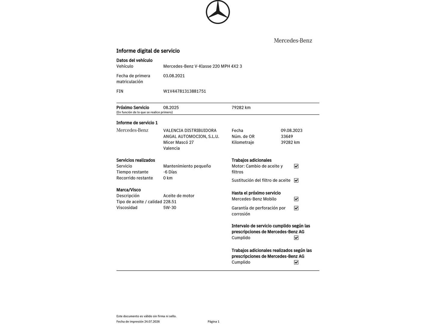 Foto del mantenimiento del Mercedes Clase V Mercedes Clase V 220 d Marco Polo Horizon Largo (163 CV) 5 Plazas CAMPER
