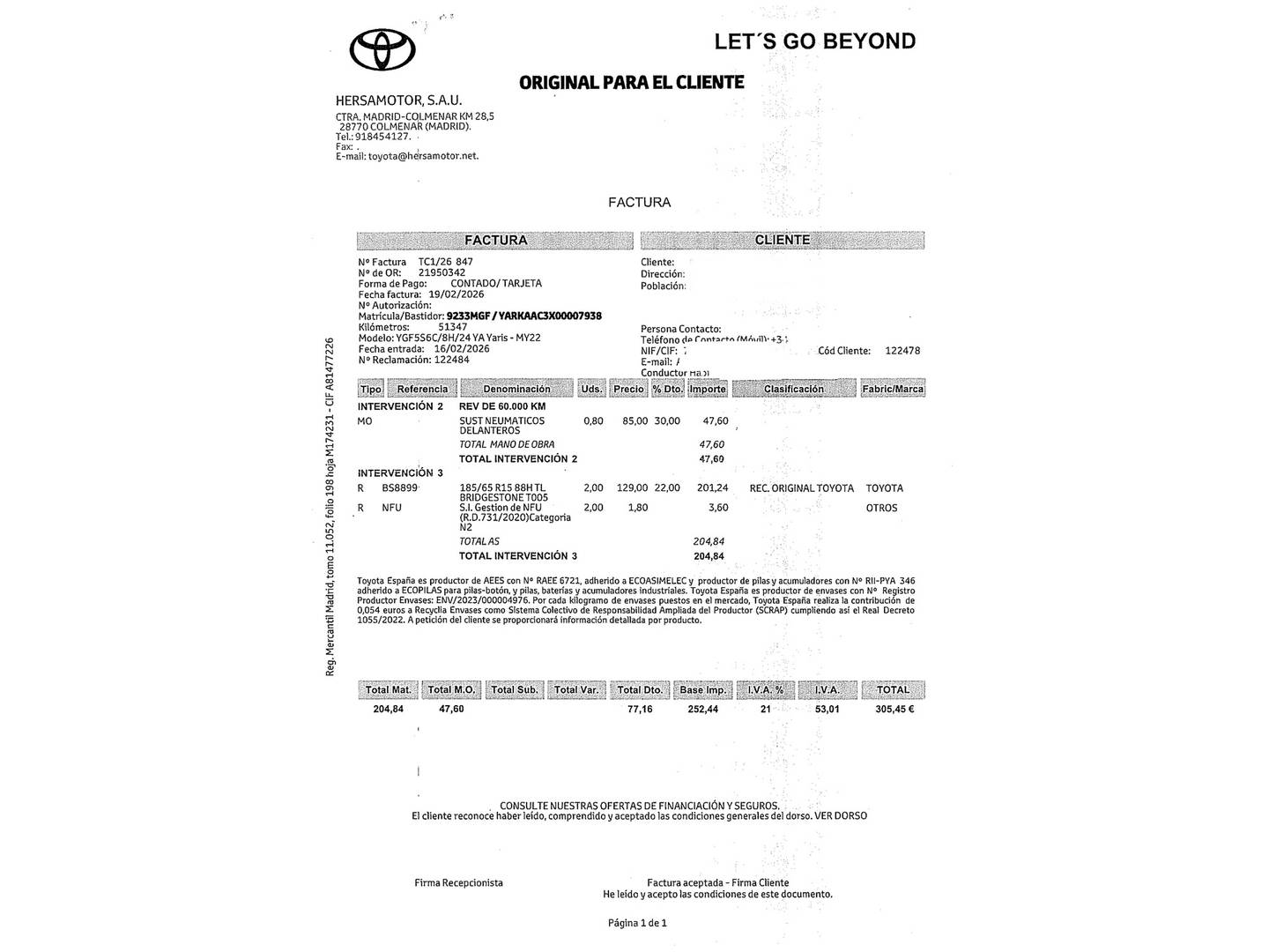 Foto del mantenimiento del Toyota Yaris Toyota Yaris 1.5 S-Edition (125 CV)