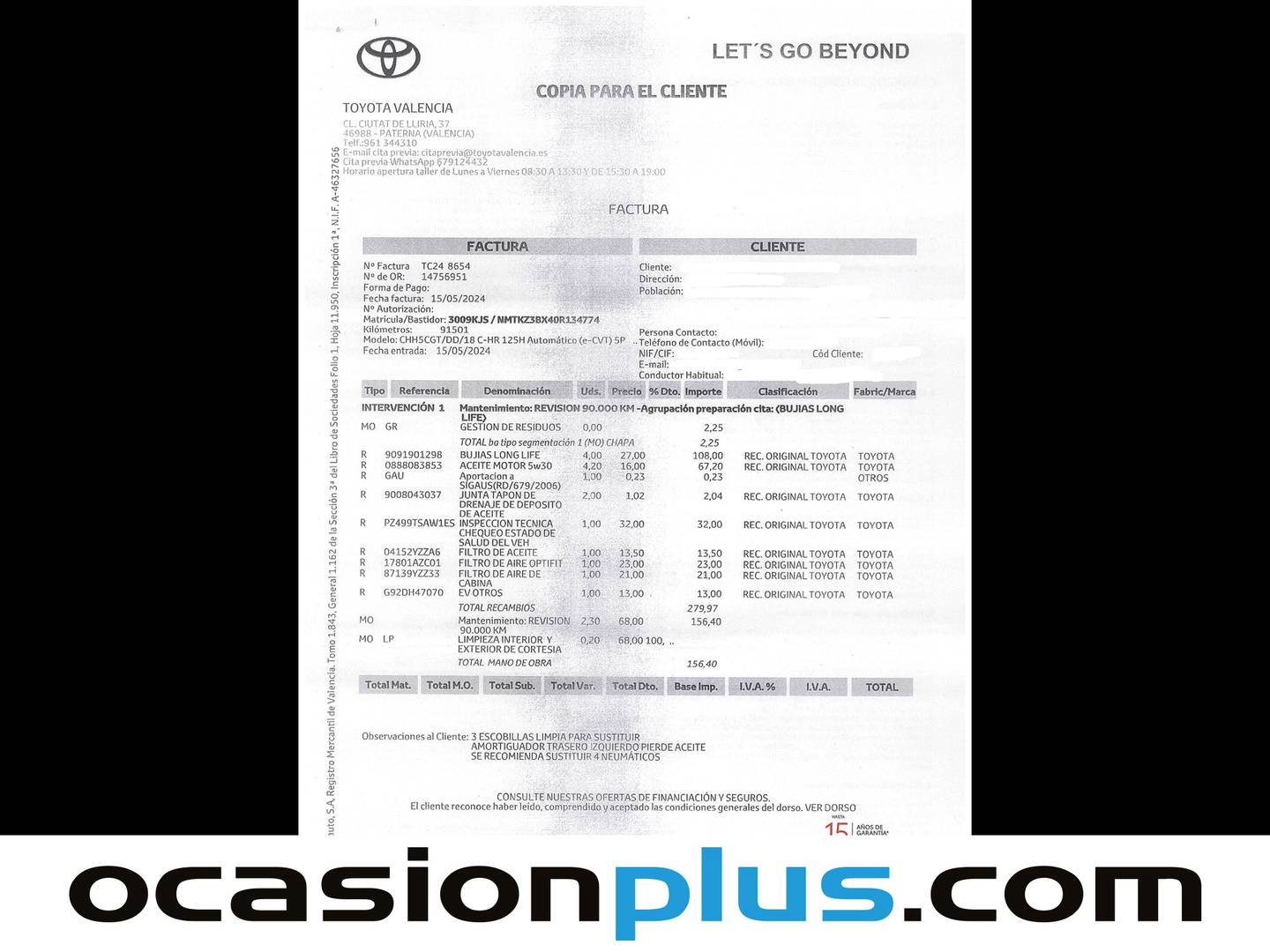 Foto del mantenimiento del Toyota C-HR Toyota C-HR 1.8 125H Advance (122 CV)