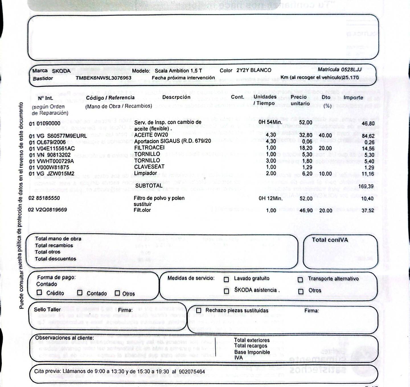 Foto del mantenimiento del Skoda Scala Skoda Scala 1.5 TSI Sport (150 CV)