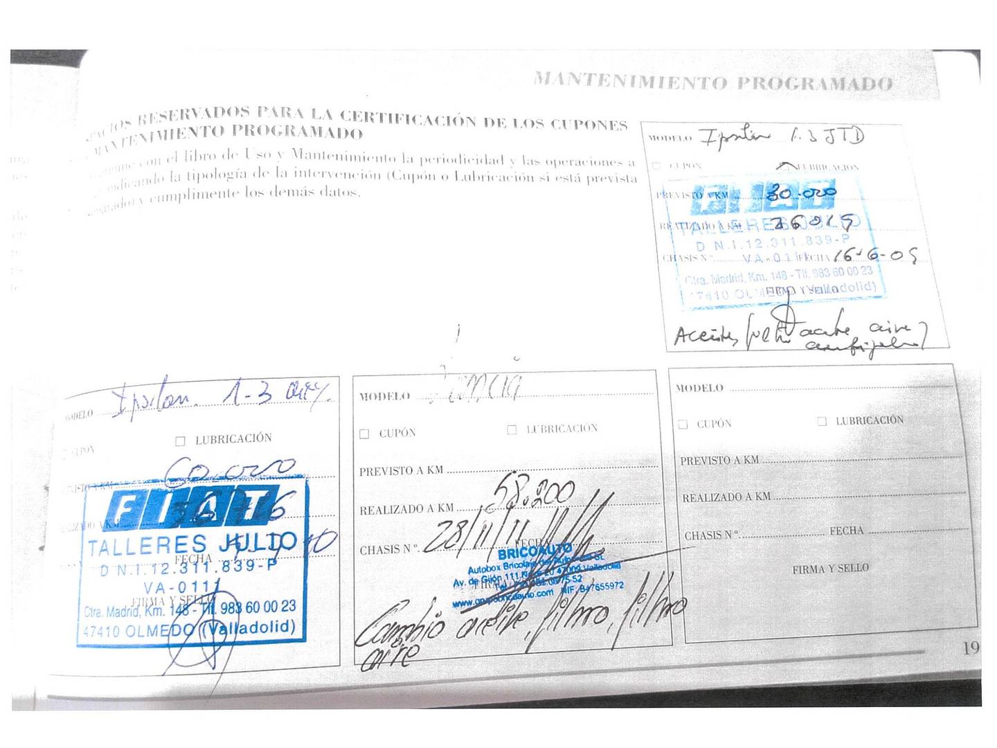 Foto del mantenimiento del Lancia Ypsilon Lancia Ypsilon 1.3 JTD Platino (90 CV)