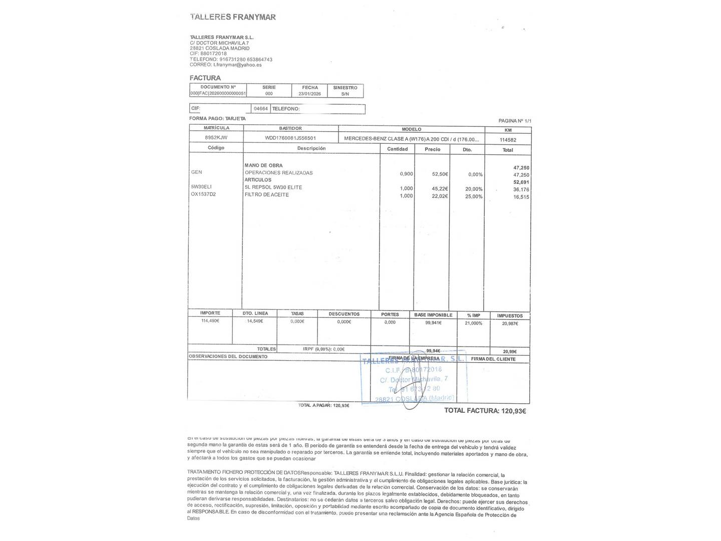 Foto del mantenimiento del Mercedes Clase A Mercedes Clase A 200 d  (136 CV)