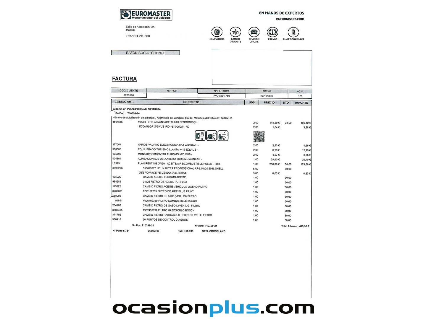 Foto del mantenimiento del Opel Crossland Opel Crossland Crossland 1.5D Edition (110 CV)