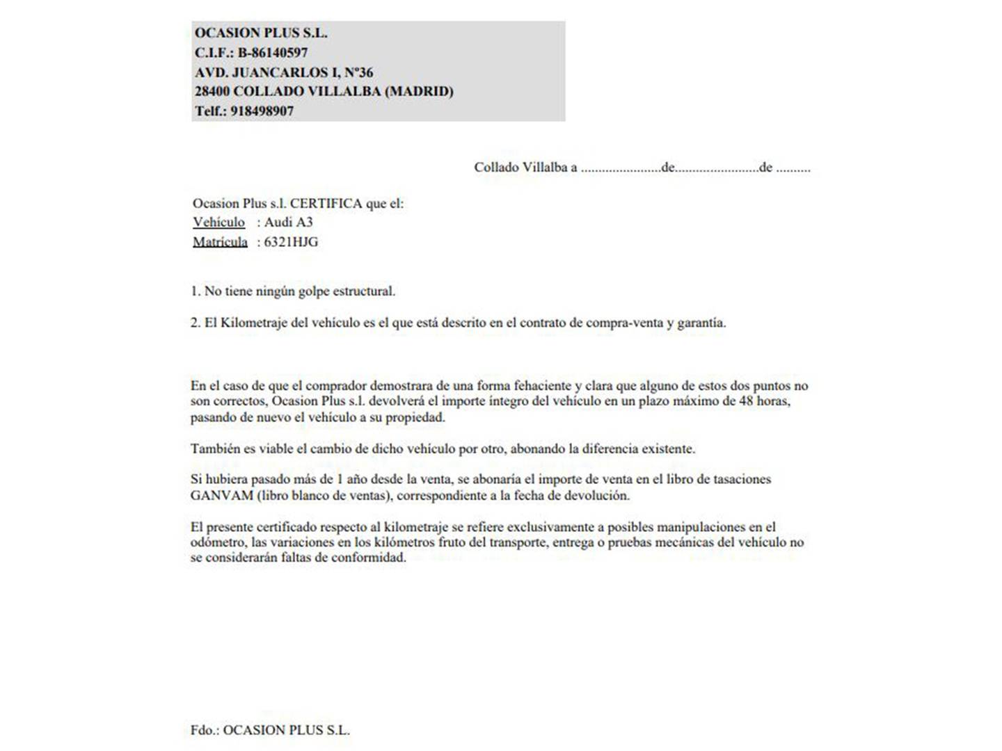 Foto del certificado del Audi A3 Audi A3 Sportback Attraction 1.6 TDI (105 CV) S tronic