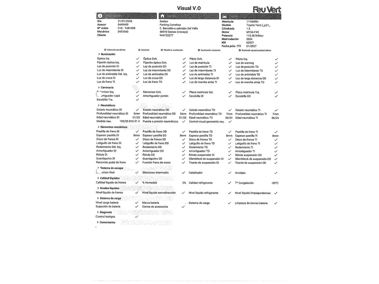 Foto del mantenimiento del Toyota Yaris Toyota Yaris 120H Active Plus (116 CV)