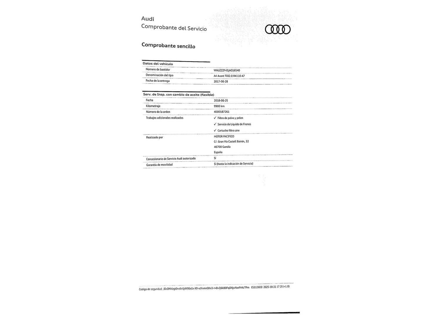Foto del mantenimiento del Audi A4 Audi A4 Avant Advanced edition 2.0 TDI ultra (150 CV) S tronic