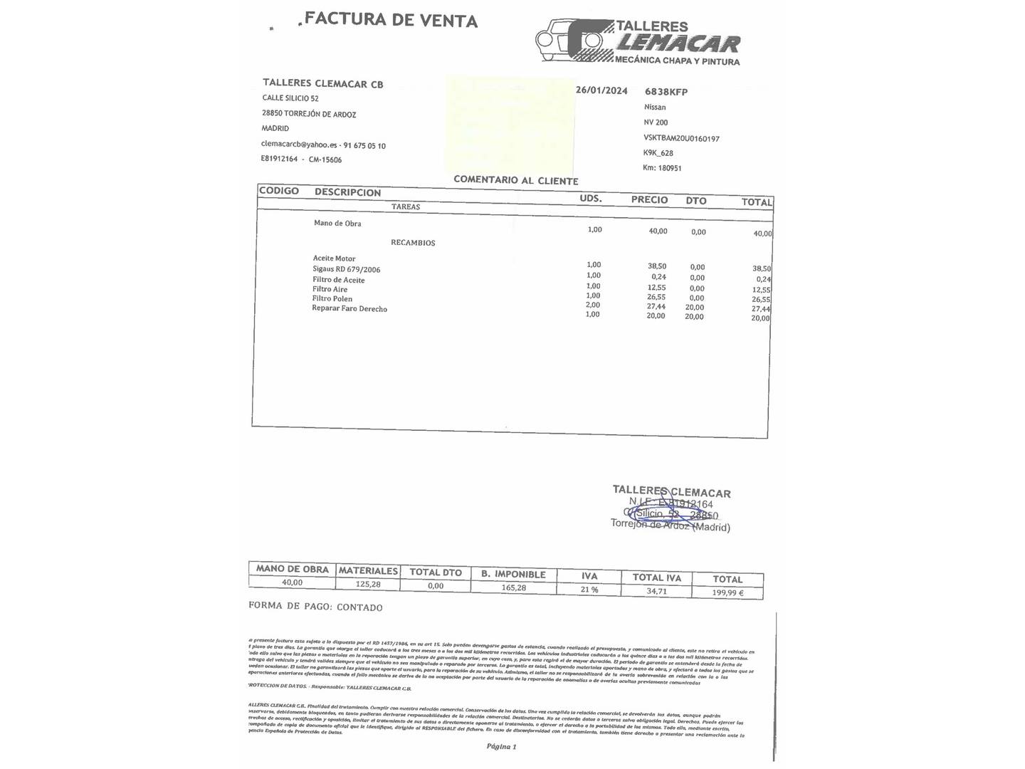 Foto del mantenimiento del Nissan NV200 Nissan NV200 Combi 1.5 dCi Comfort (90 CV)