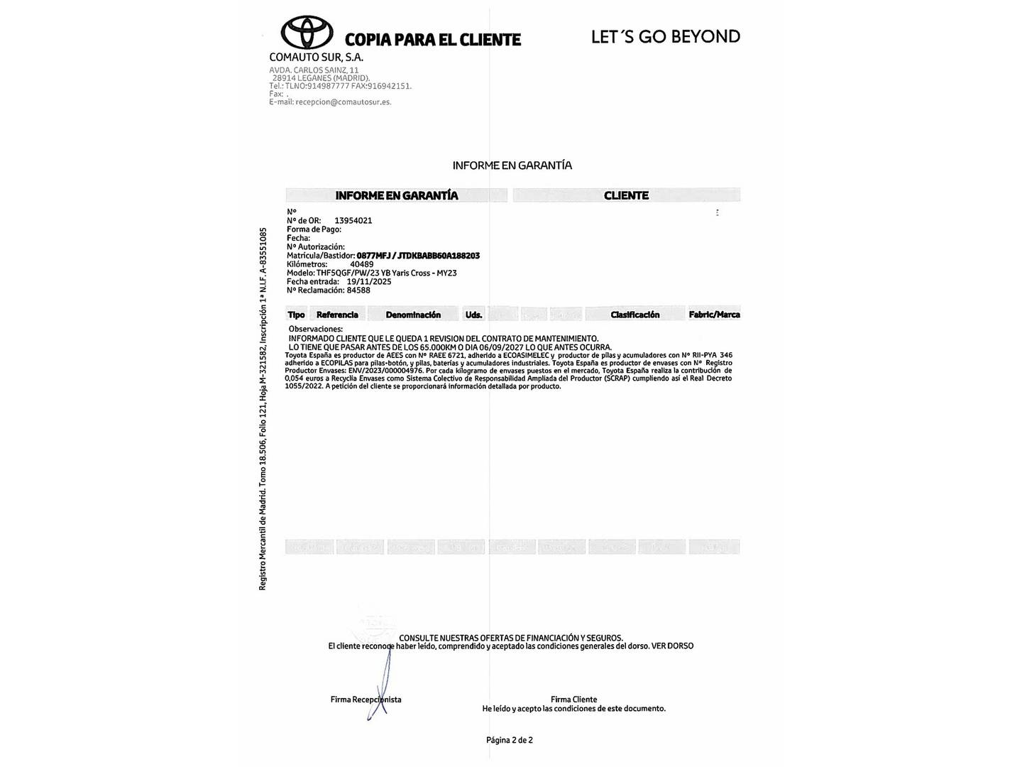 Foto del mantenimiento del Toyota Yaris Cross Toyota Yaris Cross 120H Style (116 CV)