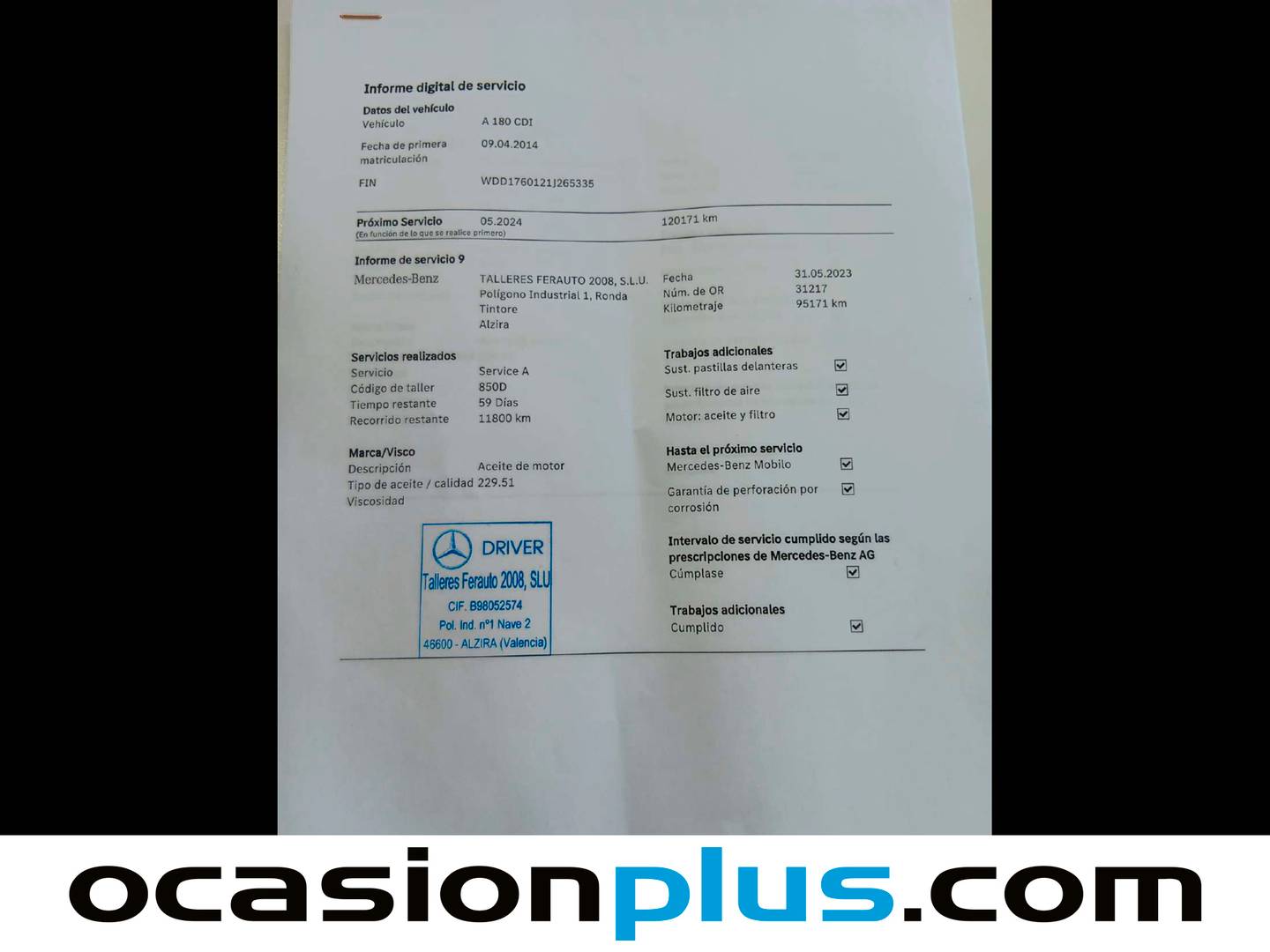 Foto del mantenimiento del Mercedes Clase A Mercedes Clase A 180 CDI Urban Pack AMG (109 CV)