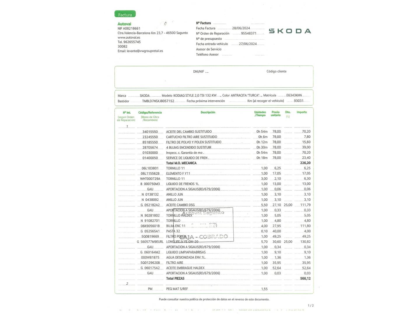 Foto del mantenimiento del Skoda Kodiaq Skoda Kodiaq 2.0 TSI Style 4x4 DSG (180 CV)