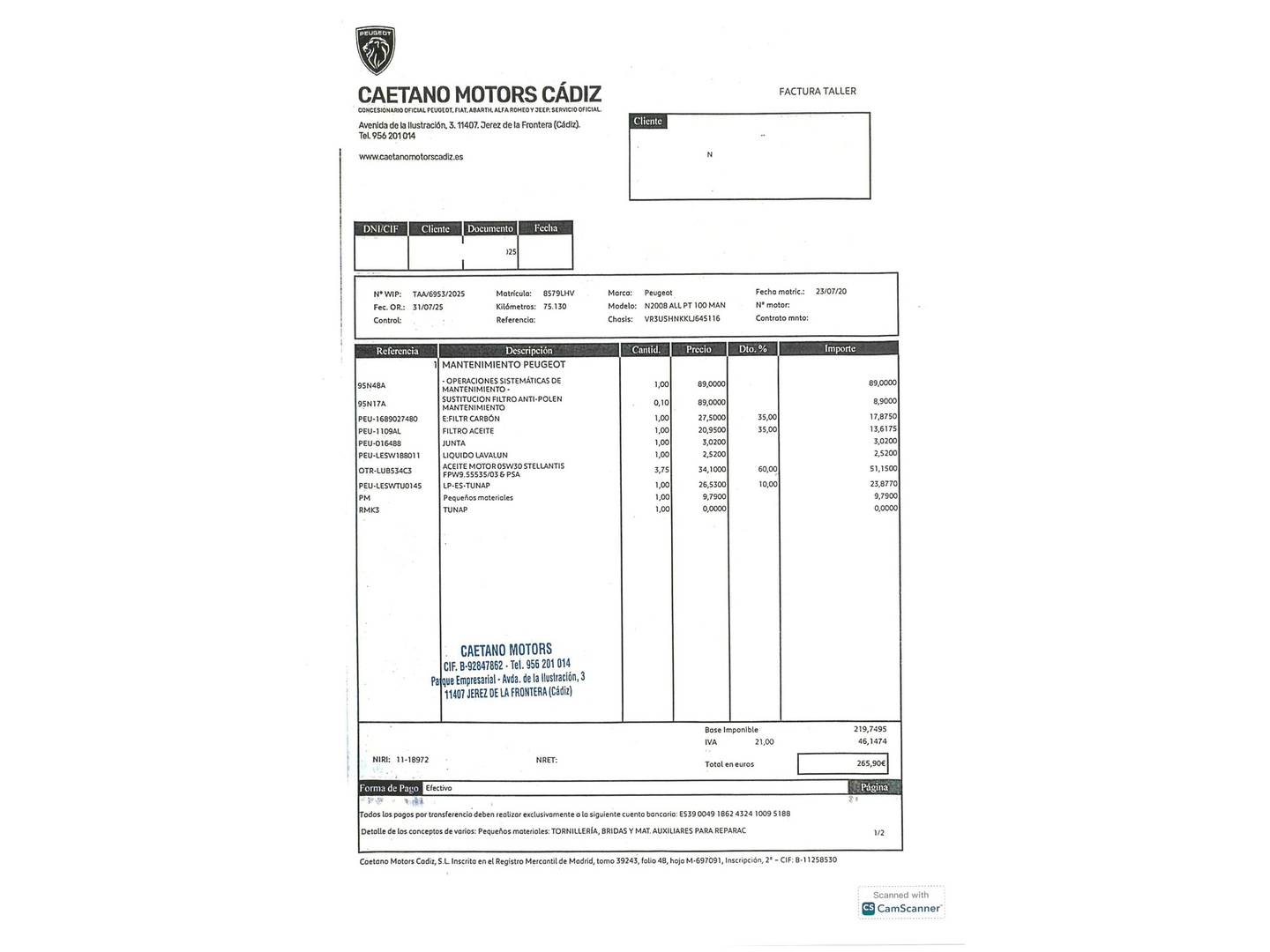 Foto del mantenimiento del Peugeot 2008 Peugeot 2008 2008 PureTech 130 S&S Allure (130 CV)