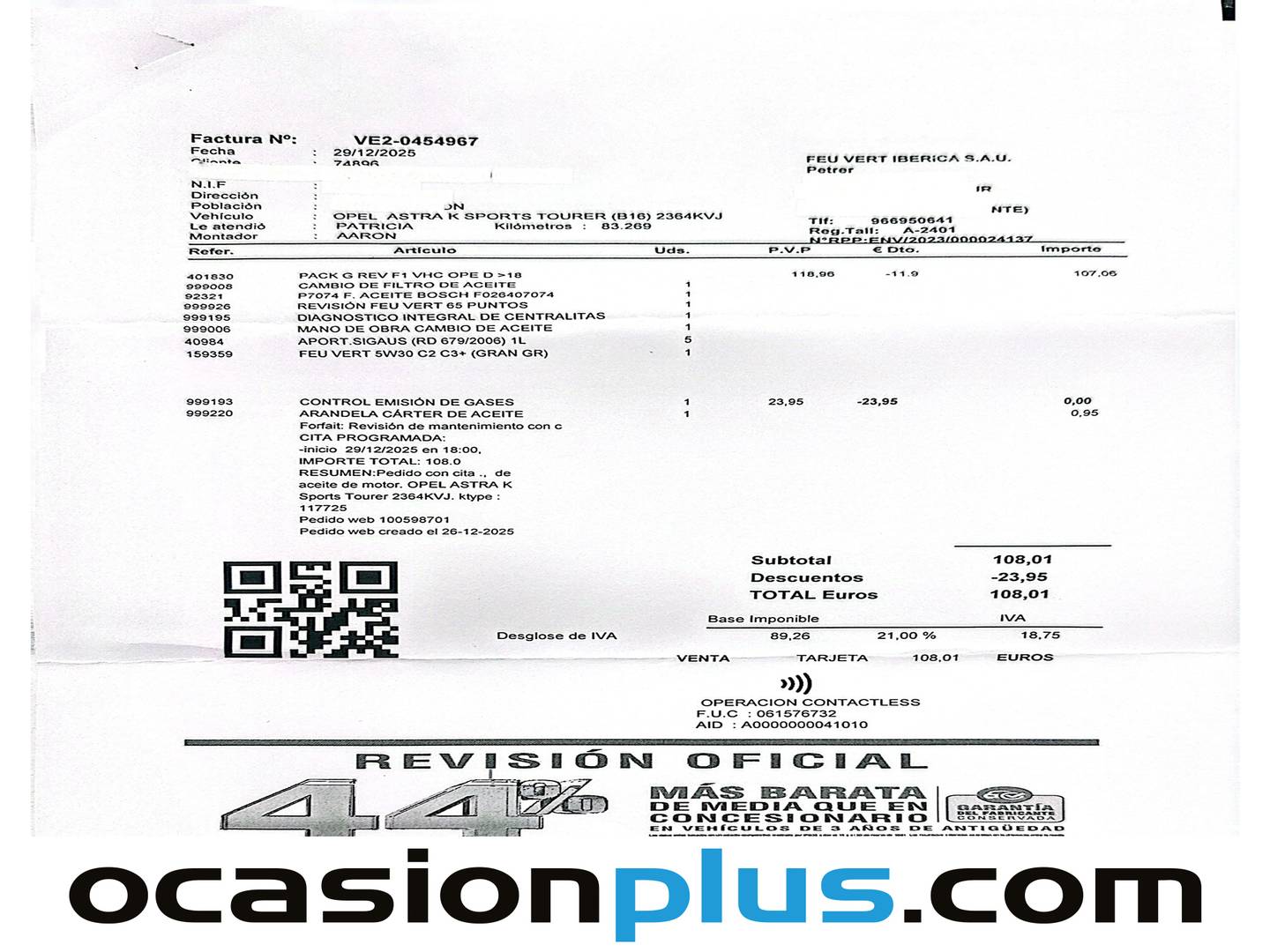 Foto del mantenimiento del Opel Astra Opel Astra Sports Tourer 1.6 CDTI S&S Dynamic (136 CV)