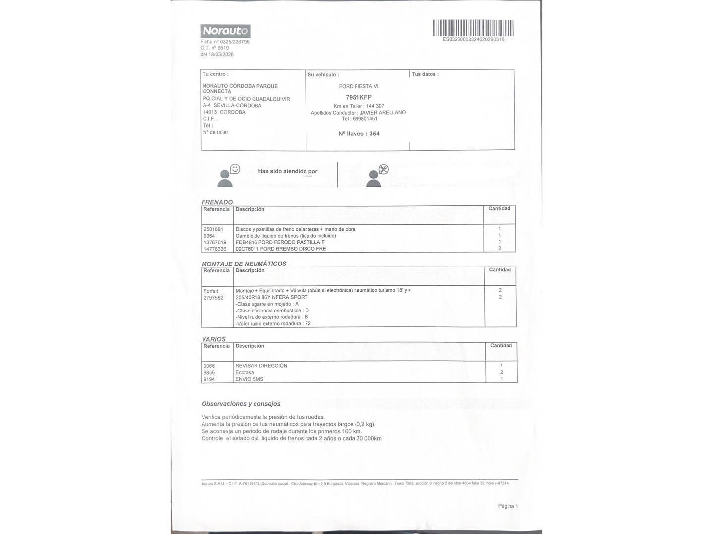 Foto del mantenimiento del Ford Fiesta Ford Fiesta 1.0 EcoBoost S&S ST-Line (100 CV)