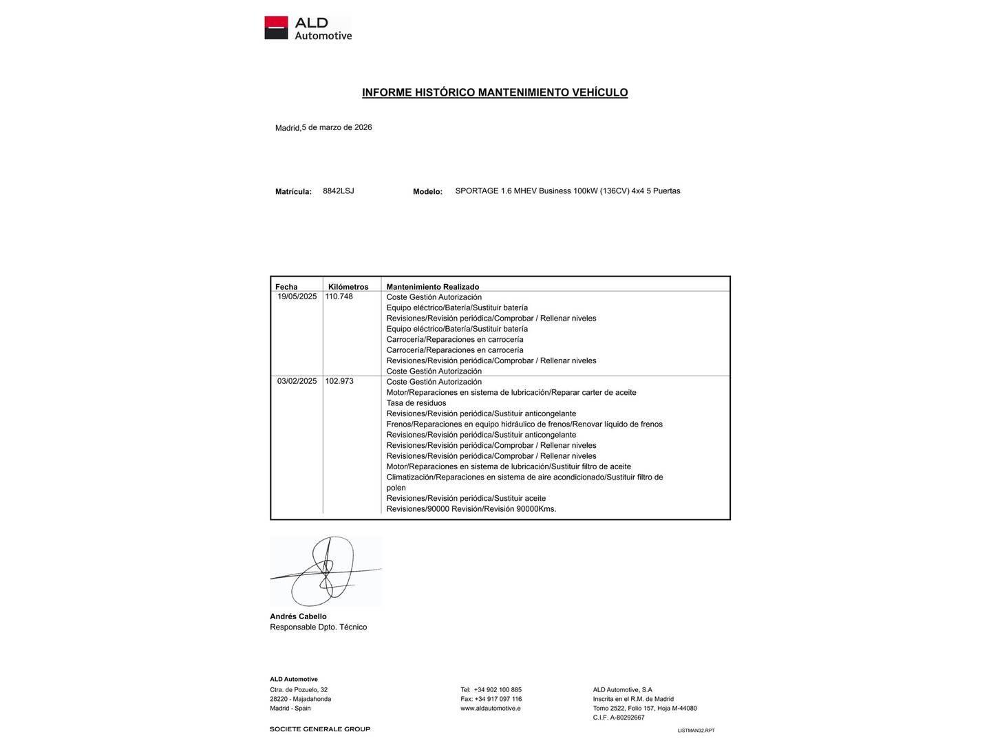 Foto del mantenimiento del KIA Sportage Kia Sportage 1.6 MHEV Business 4x4 (136 CV)