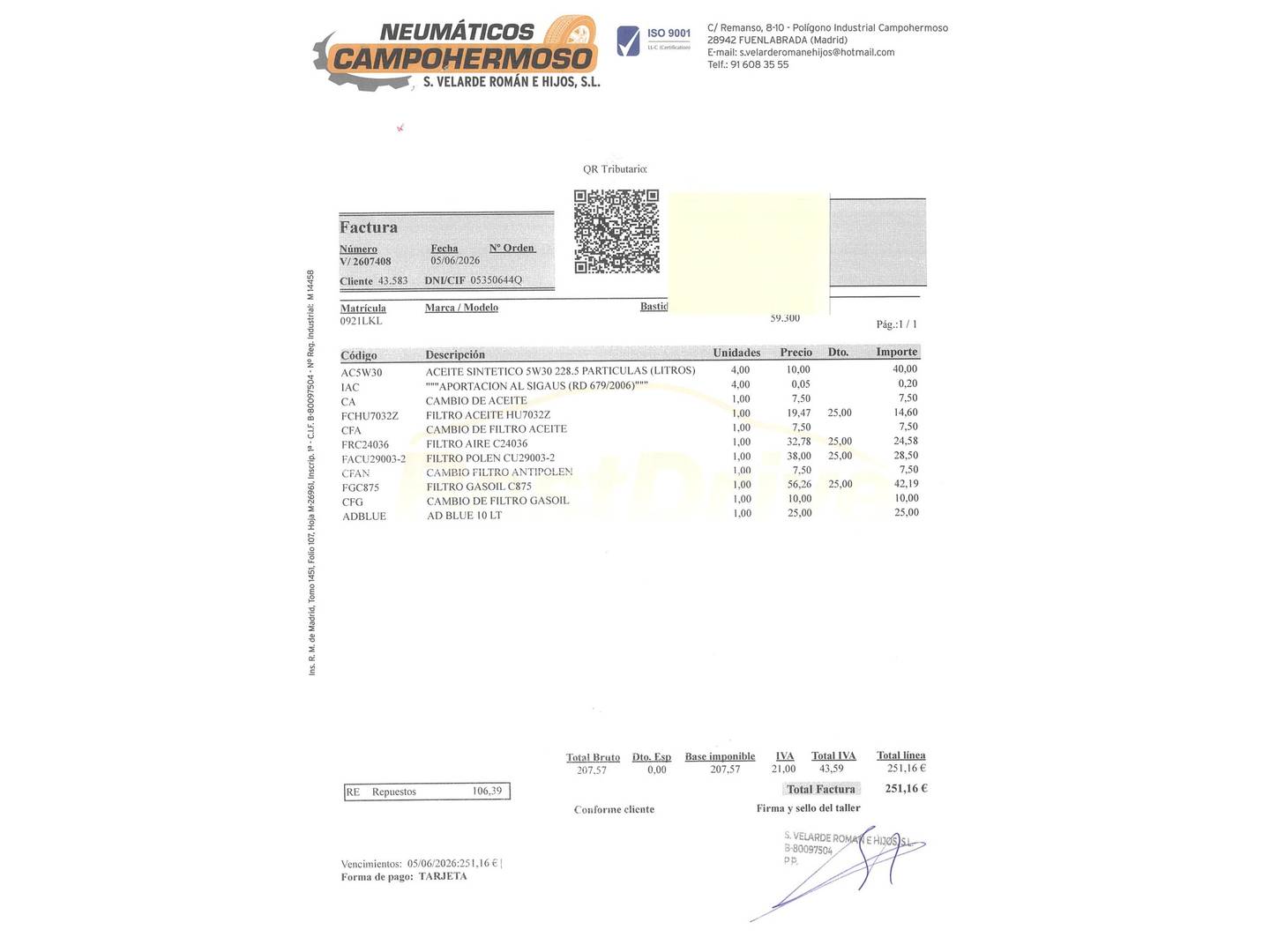 Foto del mantenimiento del Peugeot Rifter Peugeot Rifter BlueHDi 130 Allure Standard (130 CV)