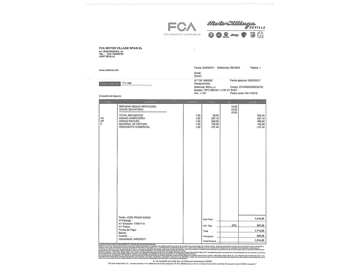 Foto del mantenimiento del Fiat Tipo Fiat Tipo Sedan Sedan 1.4 Easy (95 CV)