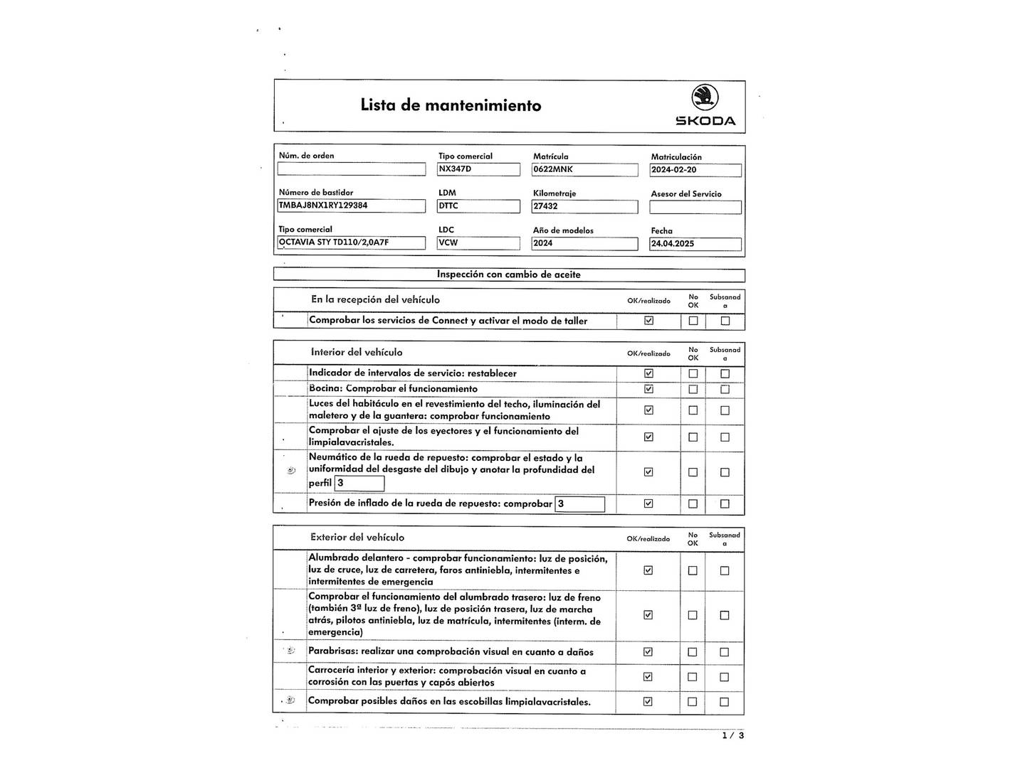 Foto del mantenimiento del Skoda Octavia Skoda Octavia 2.0 TDI Selection DSG (150 CV)
