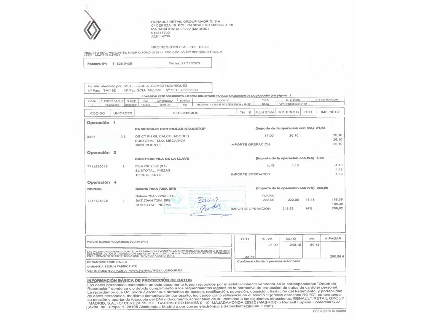Foto del mantenimiento del Renault Mégane Renault Megane Zen Blue dCi (115 CV)