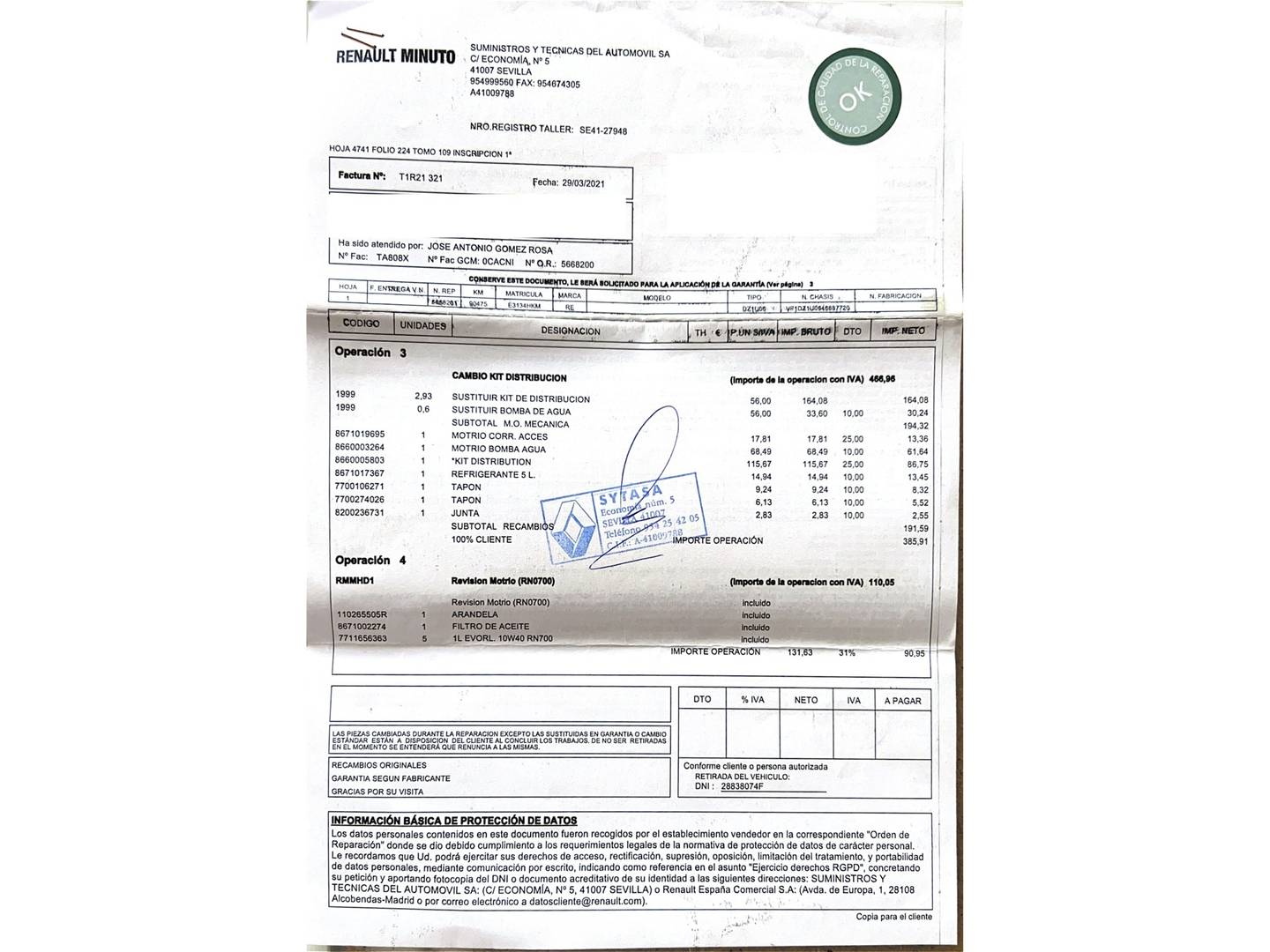 Foto del mantenimiento del Renault Mégane Renault Megane 1.6 Color Edition (110 CV)