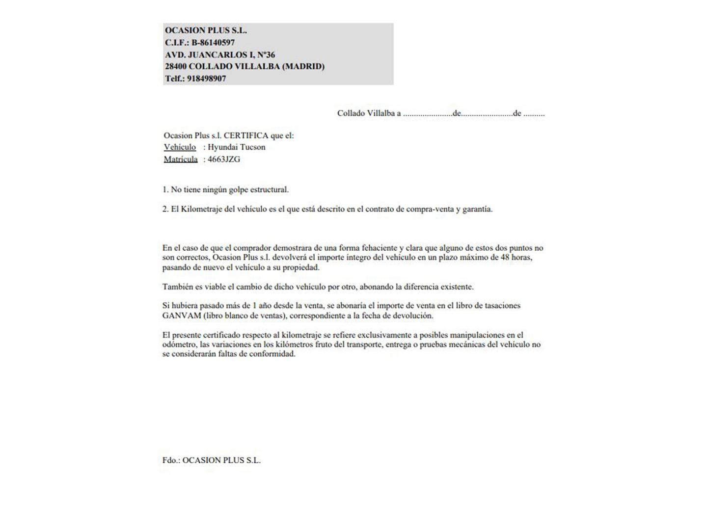 Foto del certificado del Hyundai Tucson Hyundai Tucson 1.6 TGDI Kosmo 4x2 DCT (176 CV)