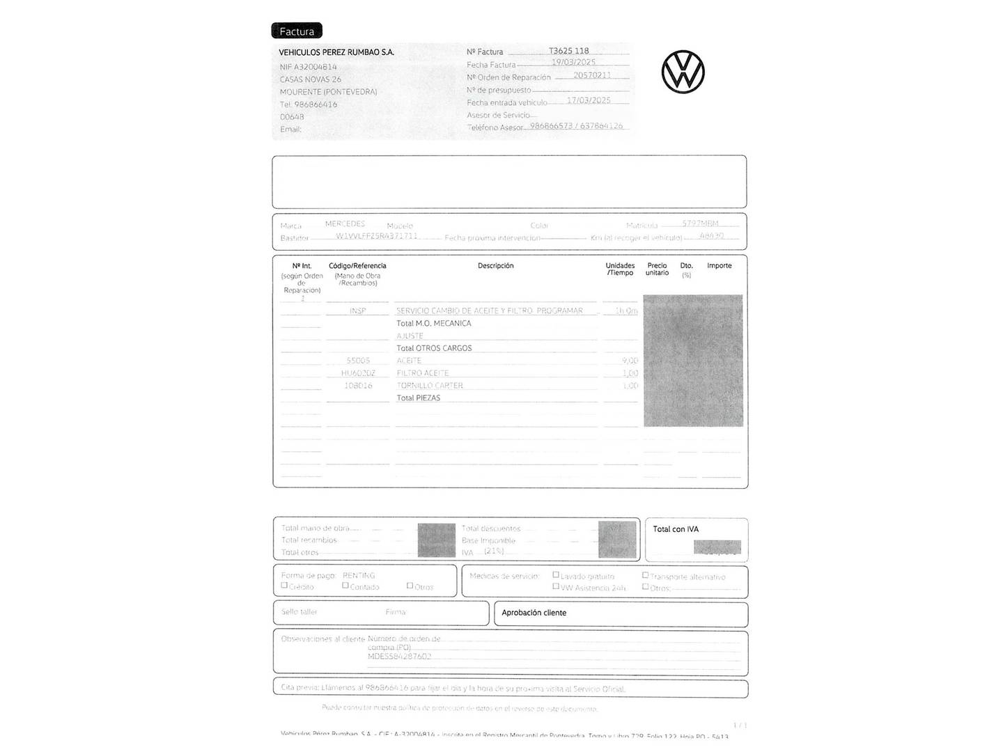 Foto del mantenimiento del Mercedes Vito Mercedes Vito 116 CDI Tourer Pro Larga (163 CV) 9 Plazas