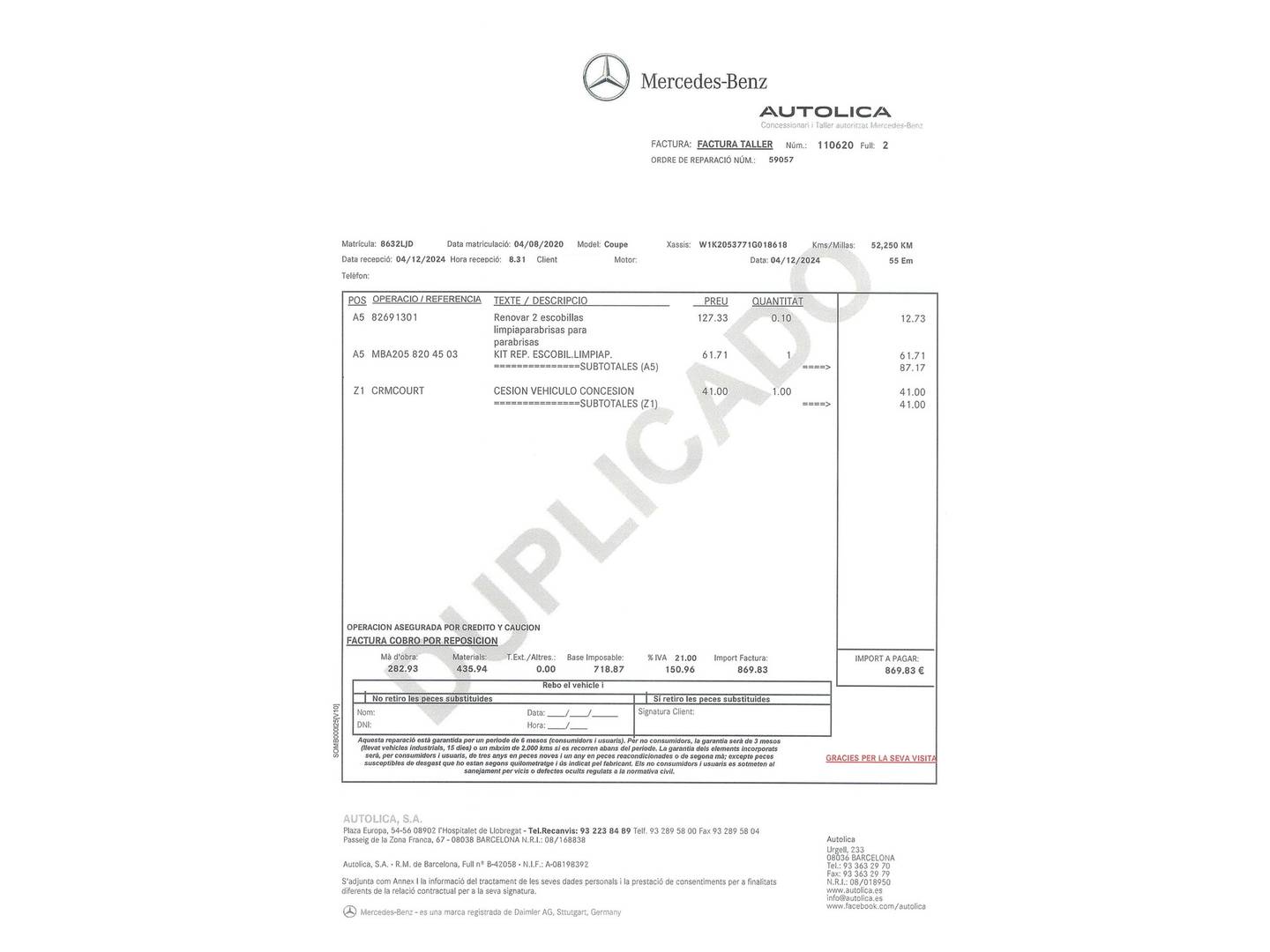 Foto del mantenimiento del Mercedes Clase C Mercedes Clase C C 200 Coupe (184 CV) Paquete AMG